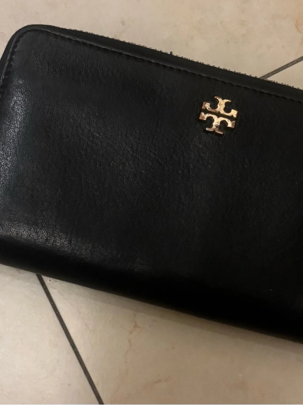 Tory Burch Black Leather Zip-Around Wallet with Gold Hardware - Picture 1 of 5